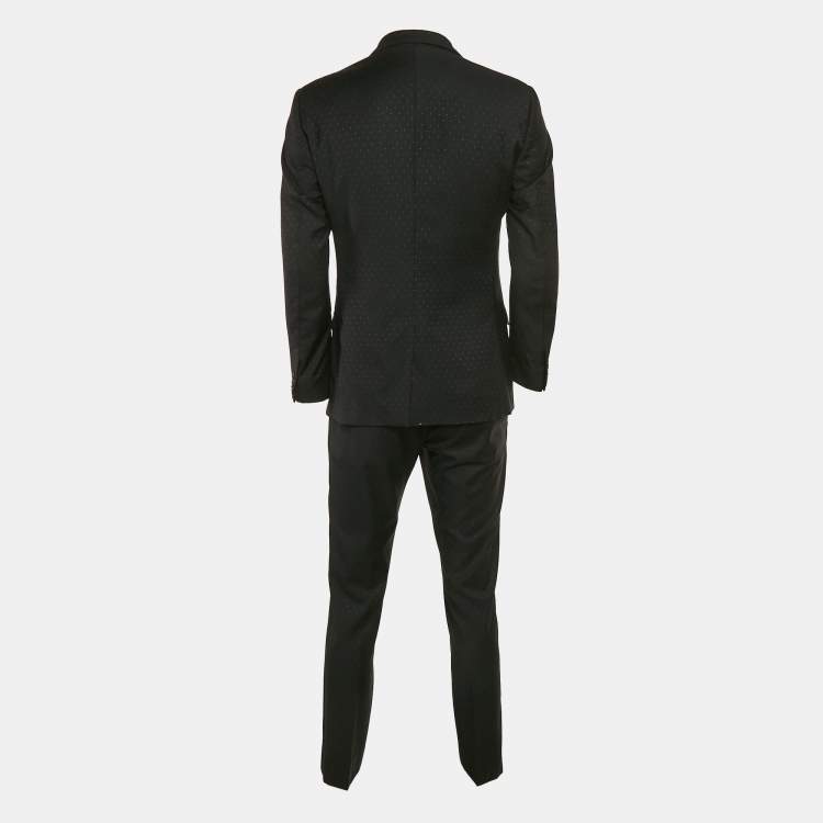 Pre Owned Dolce & Gabbana Black Patterned Wool 3 Piece Suit Set M