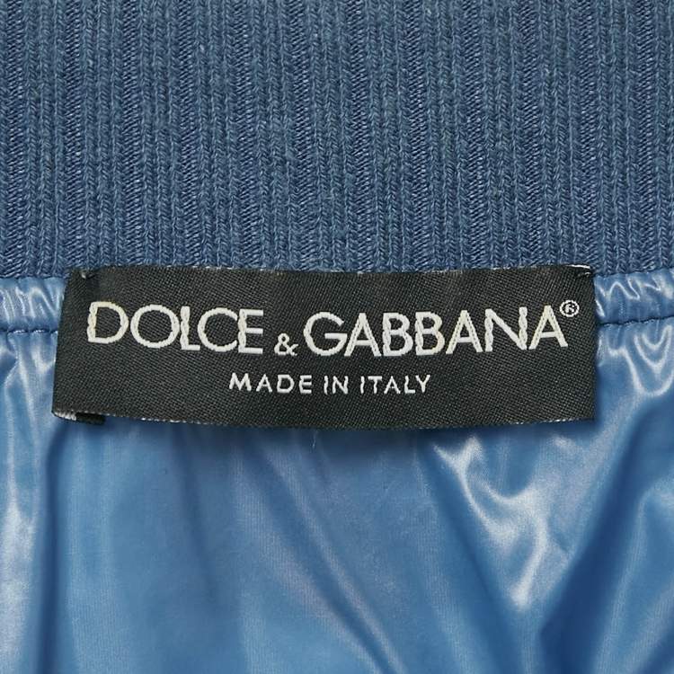 Pre Owned Dolce & Gabbana Blue Quilted Nylon Zip Front Bomber Jacket S