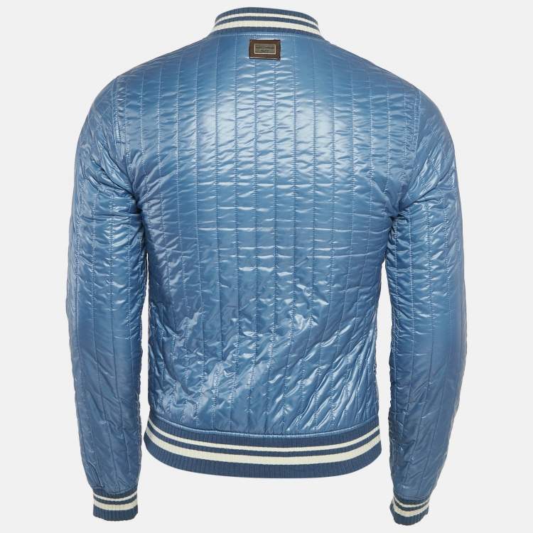 Pre Owned Dolce & Gabbana Blue Quilted Nylon Zip Front Bomber Jacket S