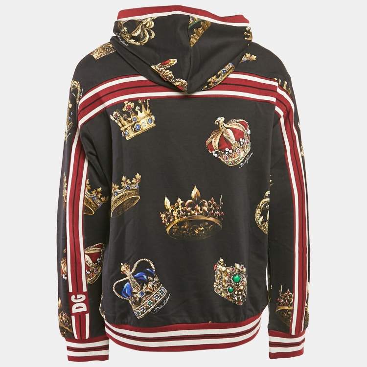 Pre Owned Dolce & Gabbana Black King Crown Print Cotton Hoodie XL