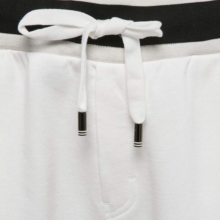 Pre Owned Dolce & Gabbana White Logo Intarsia Cotton Bermuda Shorts XXL