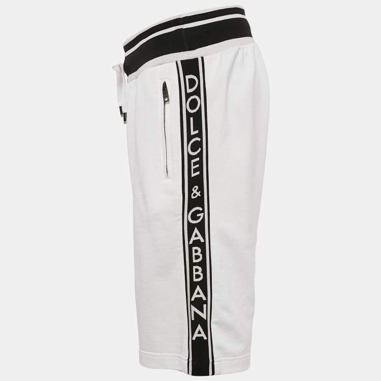 Pre Owned Dolce & Gabbana White Logo Intarsia Cotton Bermuda Shorts XXL