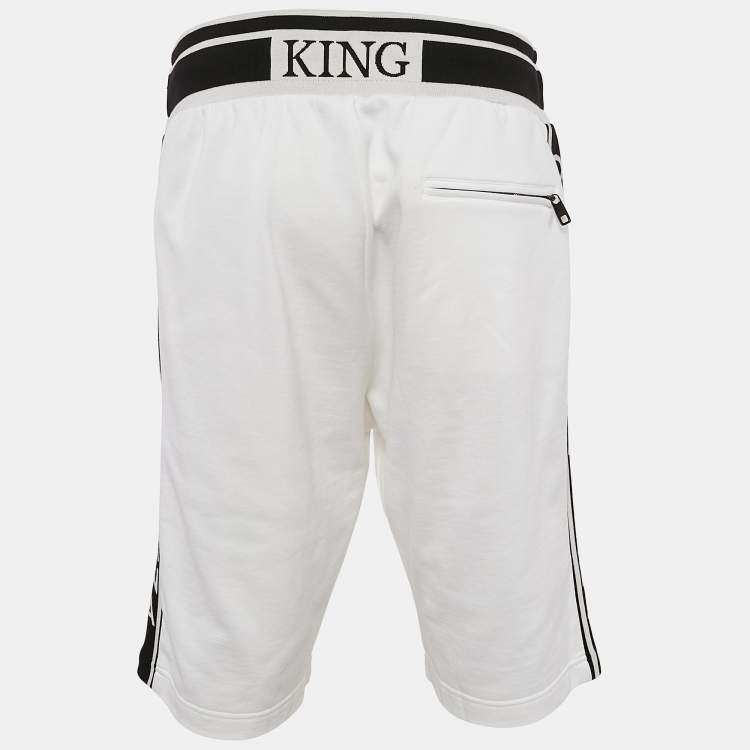 Pre Owned Dolce & Gabbana White Logo Intarsia Cotton Bermuda Shorts XXL