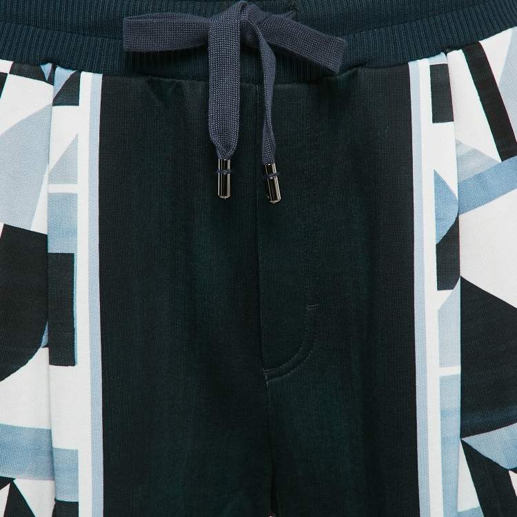 Pre Owned Dolce & Gabbana Blue Geometric Print Jersey Bermuda Shorts XL