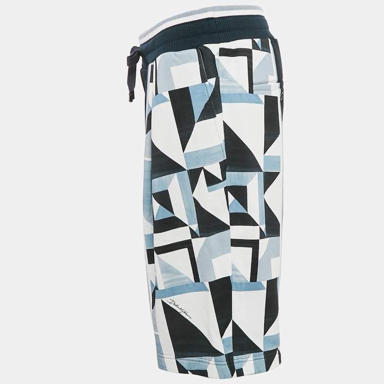 Pre Owned Dolce & Gabbana Blue Geometric Print Jersey Bermuda Shorts XL