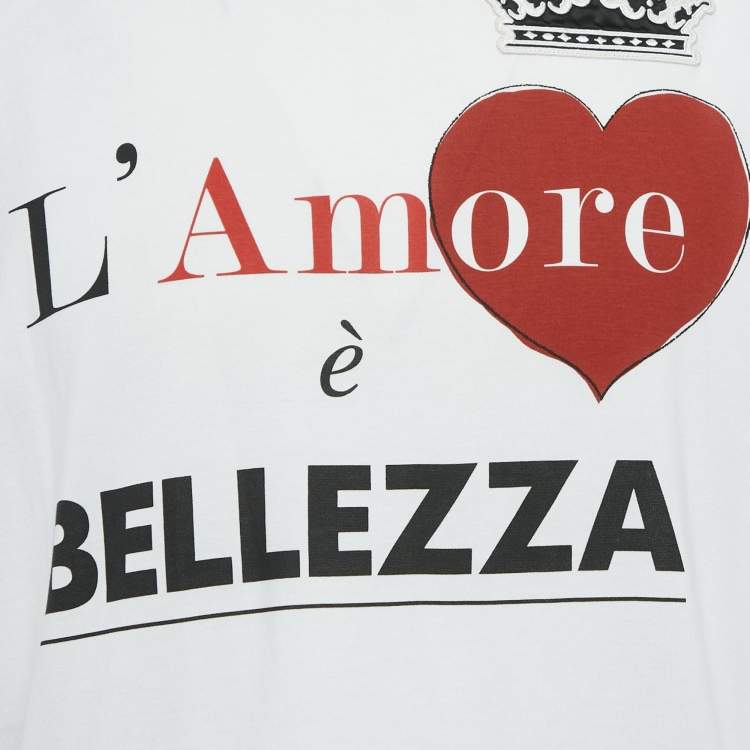 Pre Owned Dolce & Gabbana White L'Amore Print Jersey Applique T-Shirt L