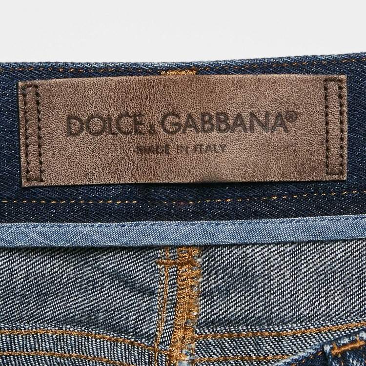 Pre Owned Dolce & Gabbana Blue Distressed Denim Jeans L Waist 35"
