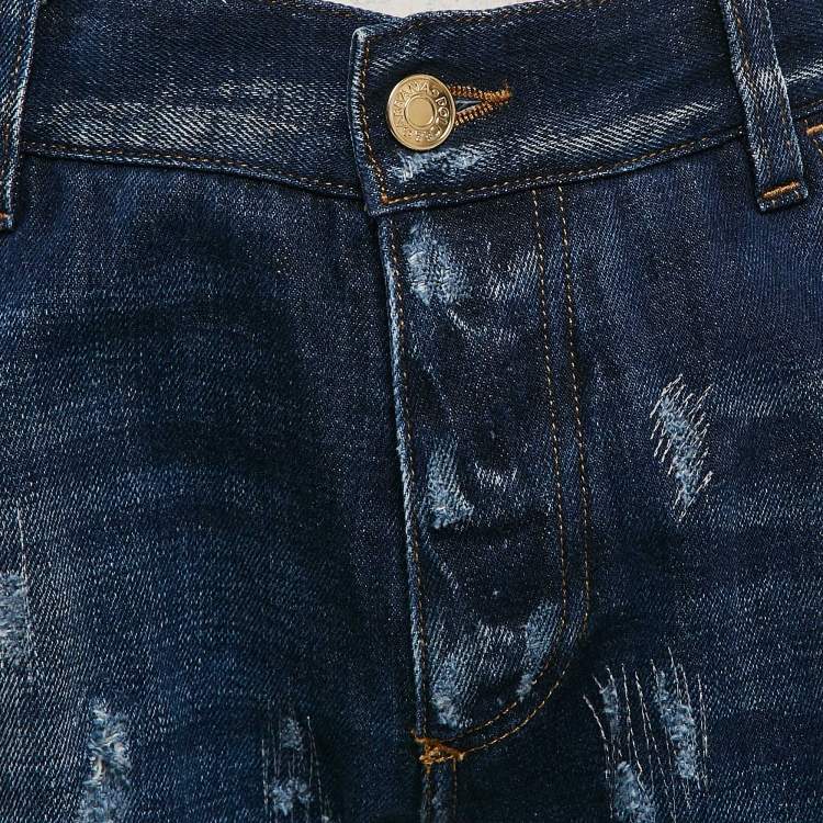 Pre Owned Dolce & Gabbana Blue Distressed Denim Jeans L Waist 35"