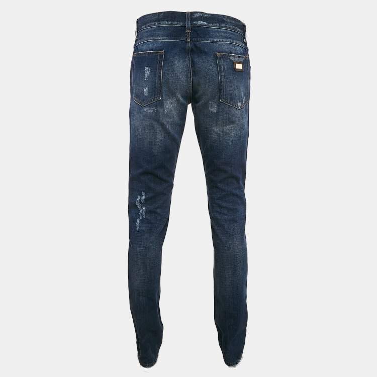 Pre Owned Dolce & Gabbana Blue Distressed Denim Jeans L Waist 35"