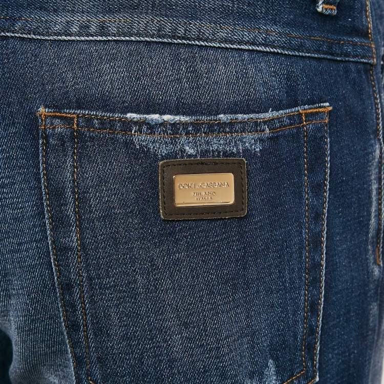 Pre Owned Dolce & Gabbana Blue Distressed Denim Jeans L Waist 35"