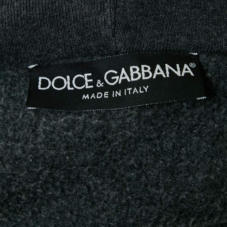 Pre Owned Dolce & Gabbana Grey Crown Embroidered Cotton Hoodie XXL