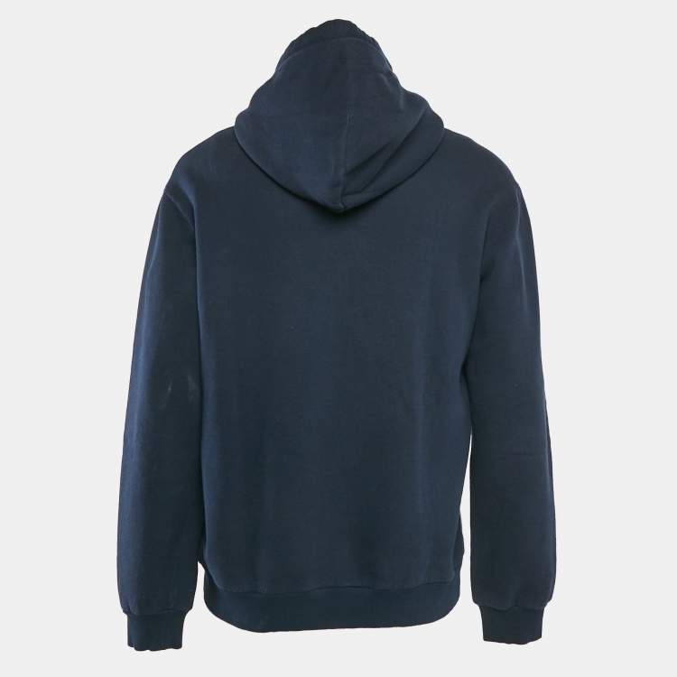 Pre Owned Dolce & Gabbana Navy Blue Crown Embroidered Cotton Knit Hoodie XXL