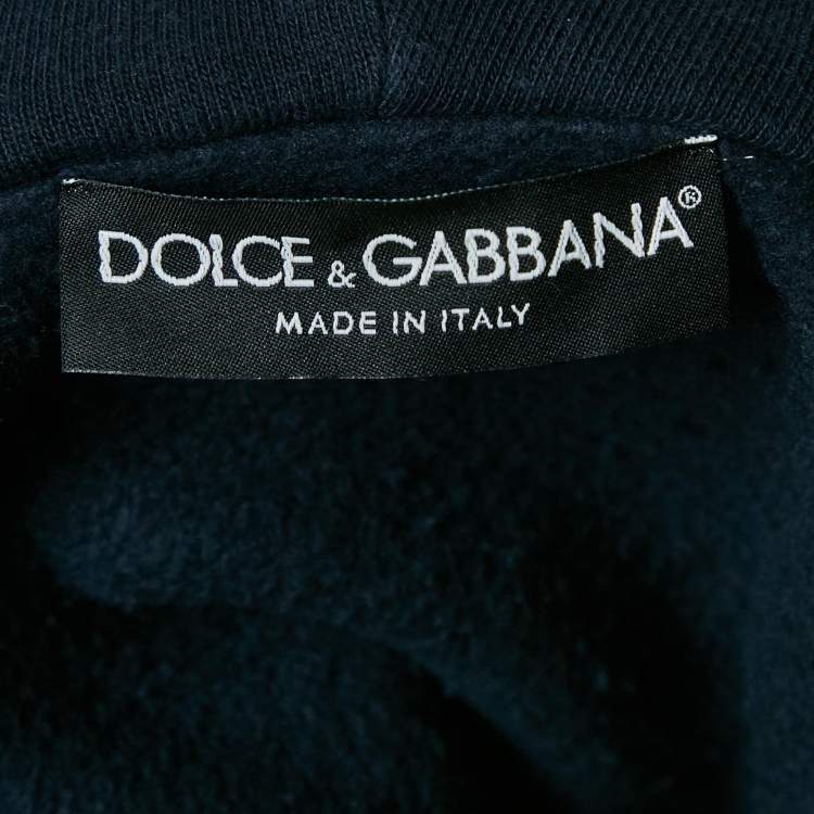 Pre Owned Dolce & Gabbana Navy Blue Crown Embroidered Cotton Knit Hoodie XXL