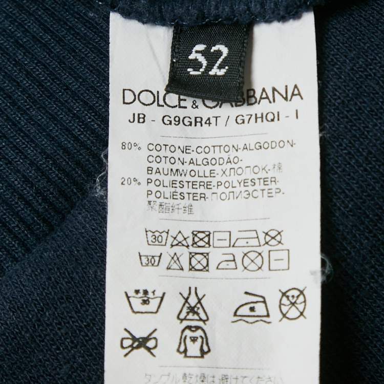 Pre Owned Dolce & Gabbana Navy Blue Crown Embroidered Cotton Knit Hoodie XXL