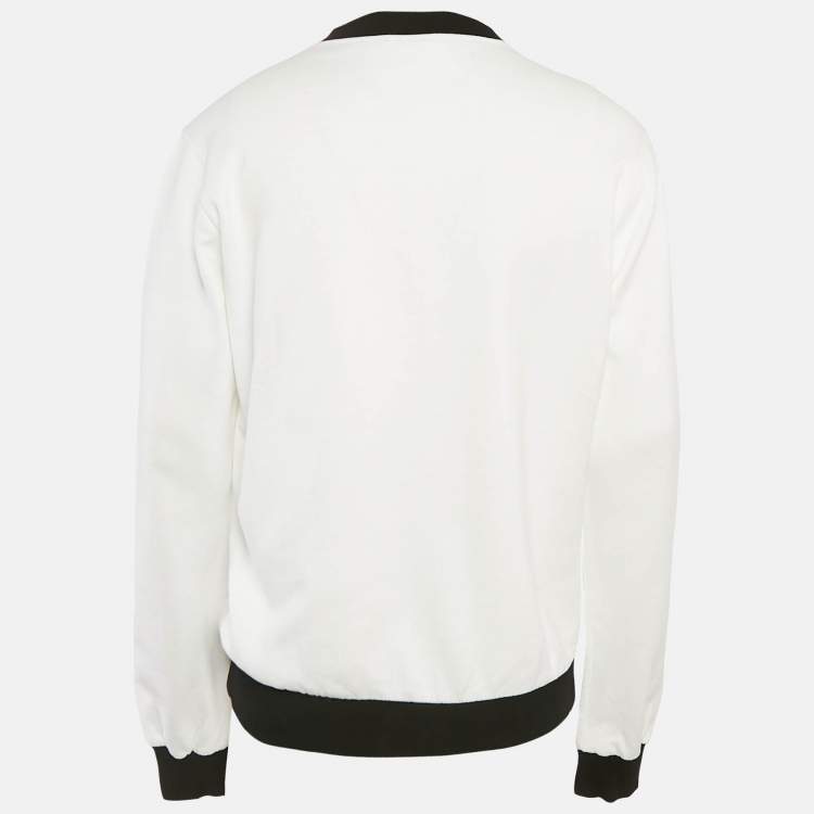 Pre Owned Dolce & Gabbana White Logo Print Cotton Leopard Applique Sweatshirt XL