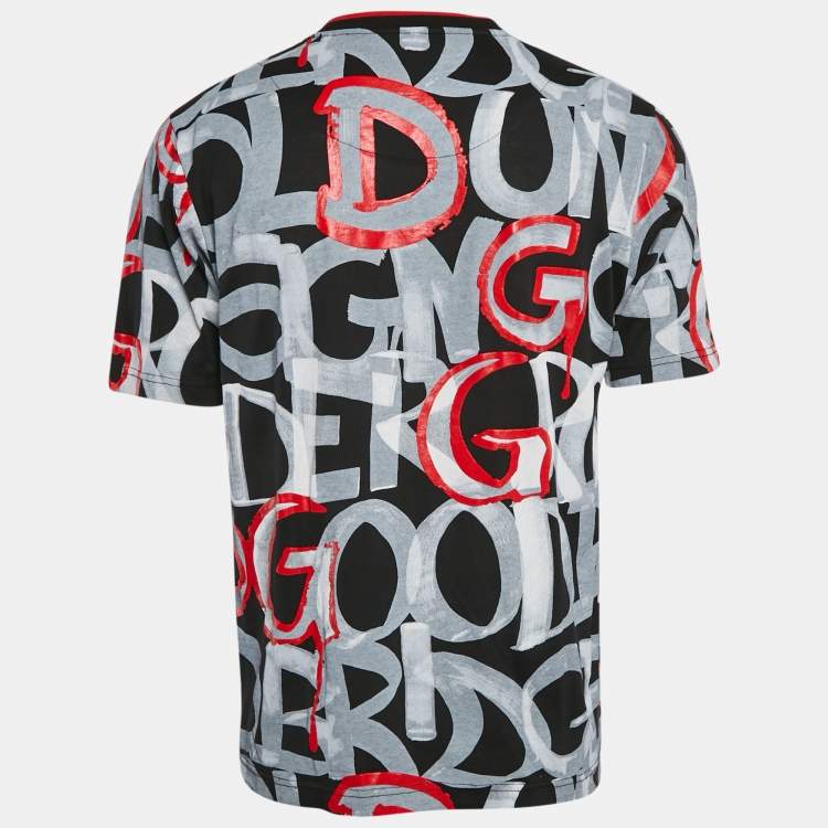 Pre Owned Dolce & Gabbana Black Graffiti Print Cotton Crew Neck T-Shirt M