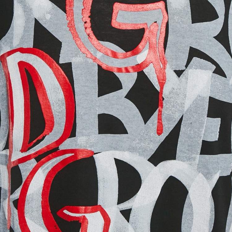 Pre Owned Dolce & Gabbana Black Graffiti Print Cotton Crew Neck T-Shirt M