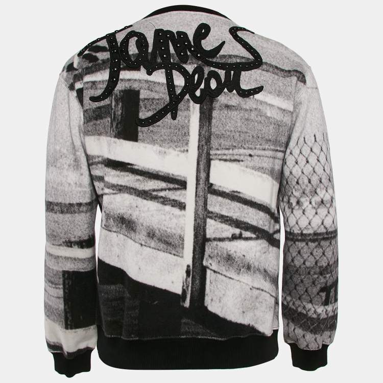 Pre Owned Dolce & Gabbana Grey James Dean Print Cotton Applique Detail Sweatshirt L