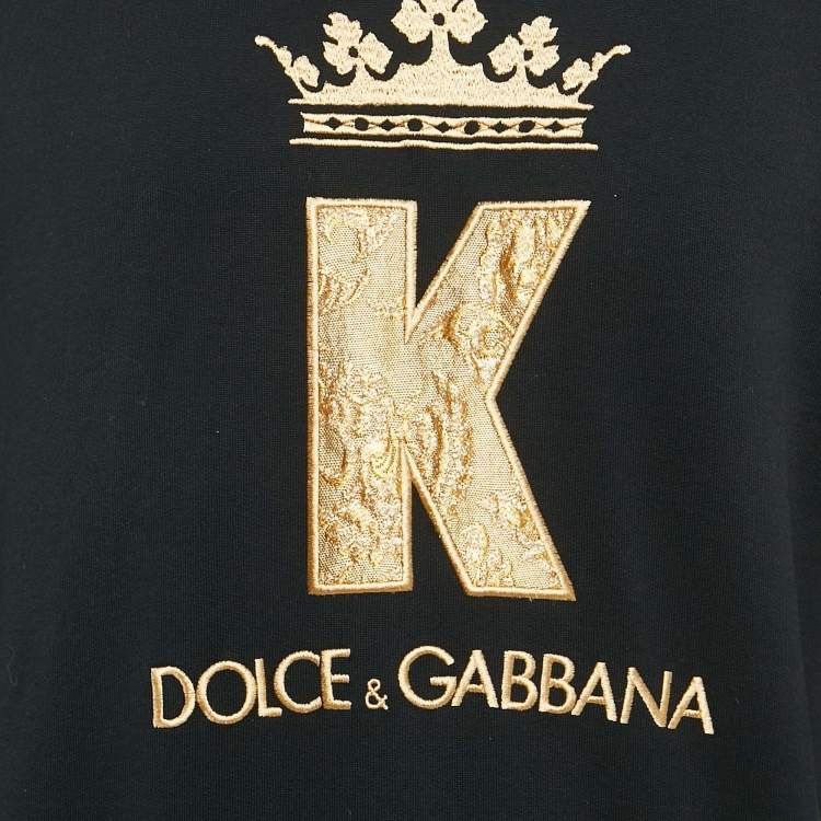 Pre Owned Dolce & Gabbana Black King Applique Cotton Sweatshirt L