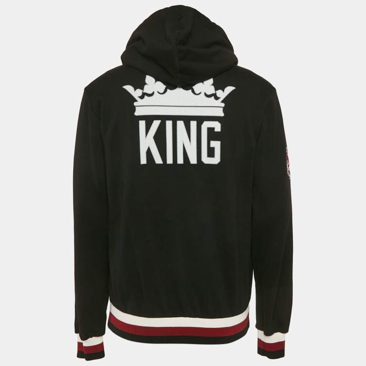 Pre Owned Dolce & Gabbana Black King Print Cotton Knit Hoodie XL