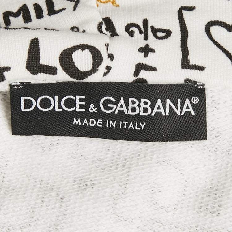Pre Owned Dolce & Gabbana White Graffiti Print Jersey Cotton Knit Sweatshirt XL