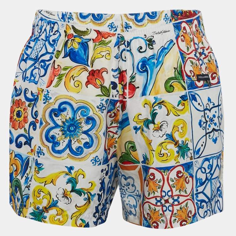 Pre Owned Dolce & Gabbana Multicolor Majolica Print Synthetic Swim Shorts M