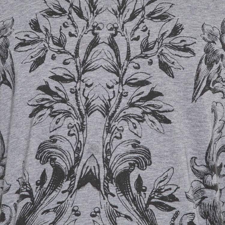 Pre Owned Dolce & Gabbana Grey Printed Viscose/Wool Crew Neck T-Shirt L