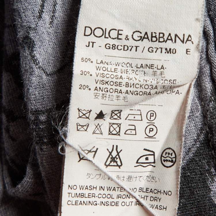 Pre Owned Dolce & Gabbana Grey Printed Viscose/Wool Crew Neck T-Shirt L