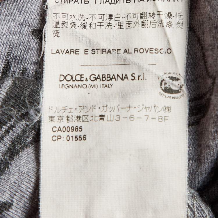 Pre Owned Dolce & Gabbana Grey Printed Viscose/Wool Crew Neck T-Shirt L