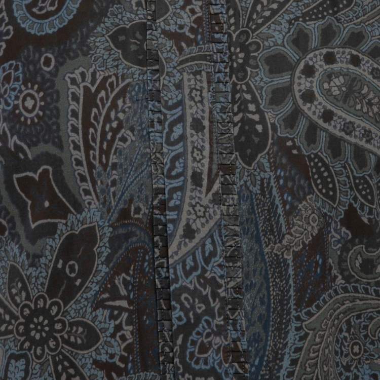 Pre Owned D&G Blue Paisley Print Cotton Ruffled Placket Shirt XXL