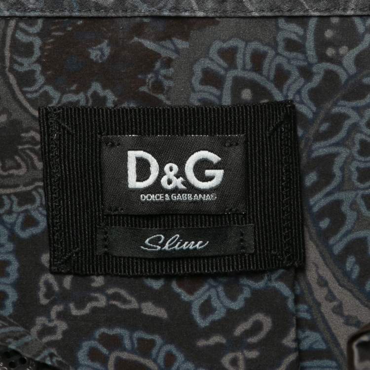 Pre Owned D&G Blue Paisley Print Cotton Ruffled Placket Shirt XXL