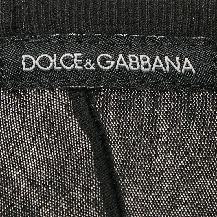 Pre Owned Dolce & Gabbana Black Logo Applique Cotton Crew Neck T-Shirt L
