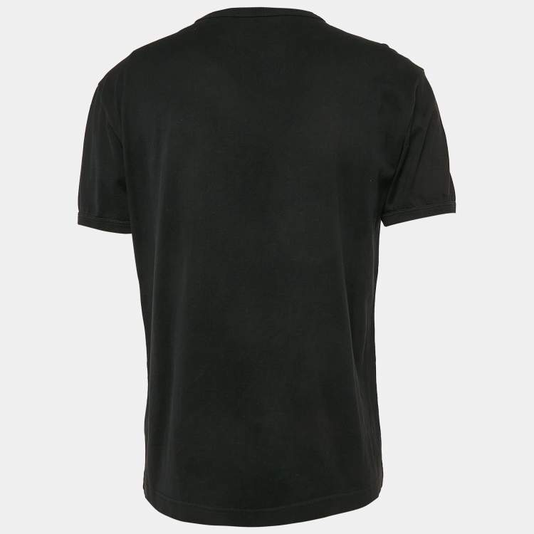 Pre Owned Dolce & Gabbana Black Logo Applique Cotton Crew Neck T-Shirt L