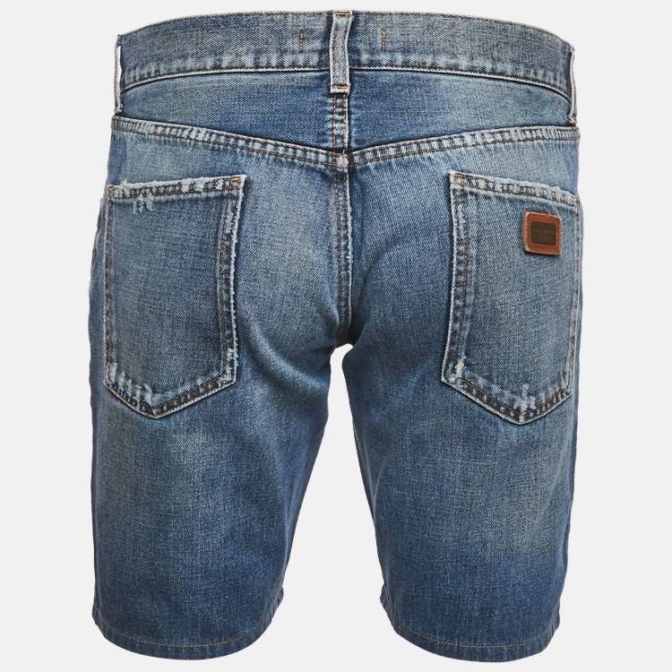 Pre Owned Dolce & Gabbana Blue Washed Denim Distressed Shorts XL