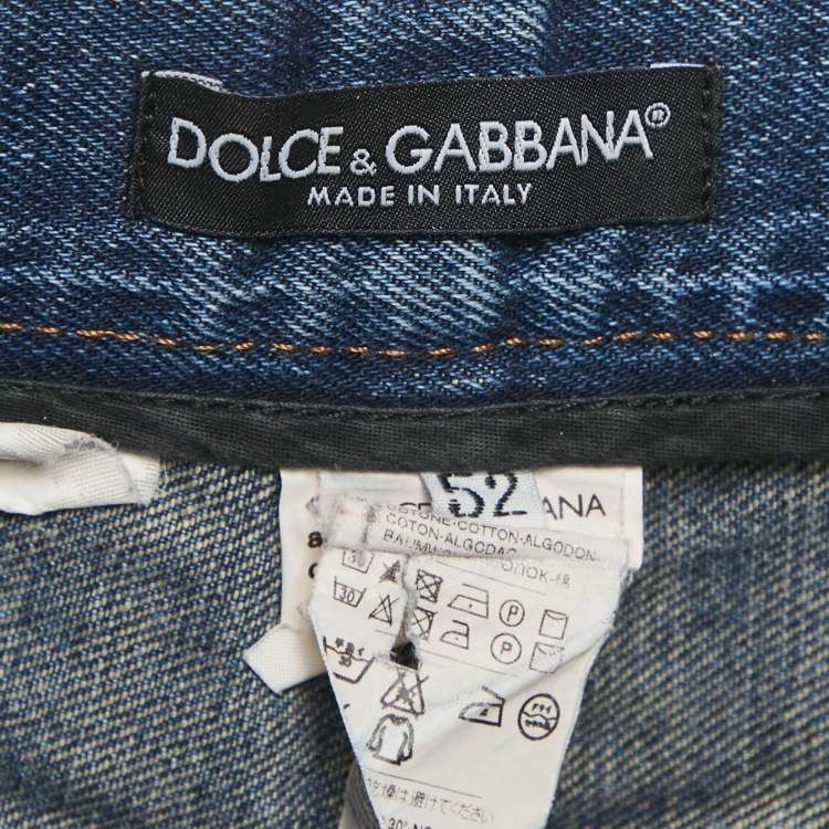 Pre Owned Dolce & Gabbana Blue Washed Denim Distressed Shorts XL