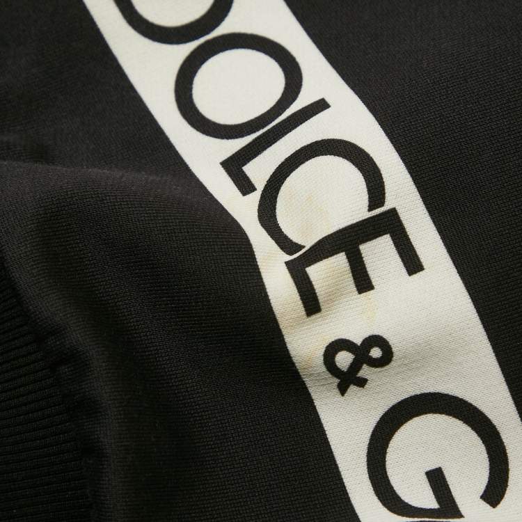 Pre Owned Dolce & Gabbana Black Logo Tape Print Cotton Hooded Sweatshirt S