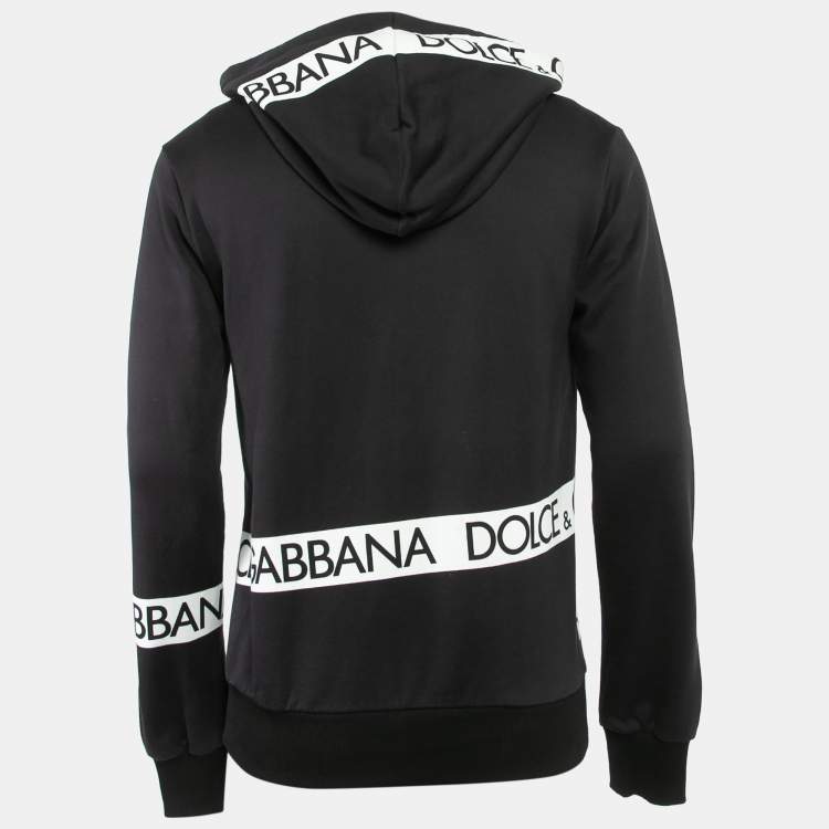 Pre Owned Dolce & Gabbana Black Logo Tape Print Cotton Hooded Sweatshirt S