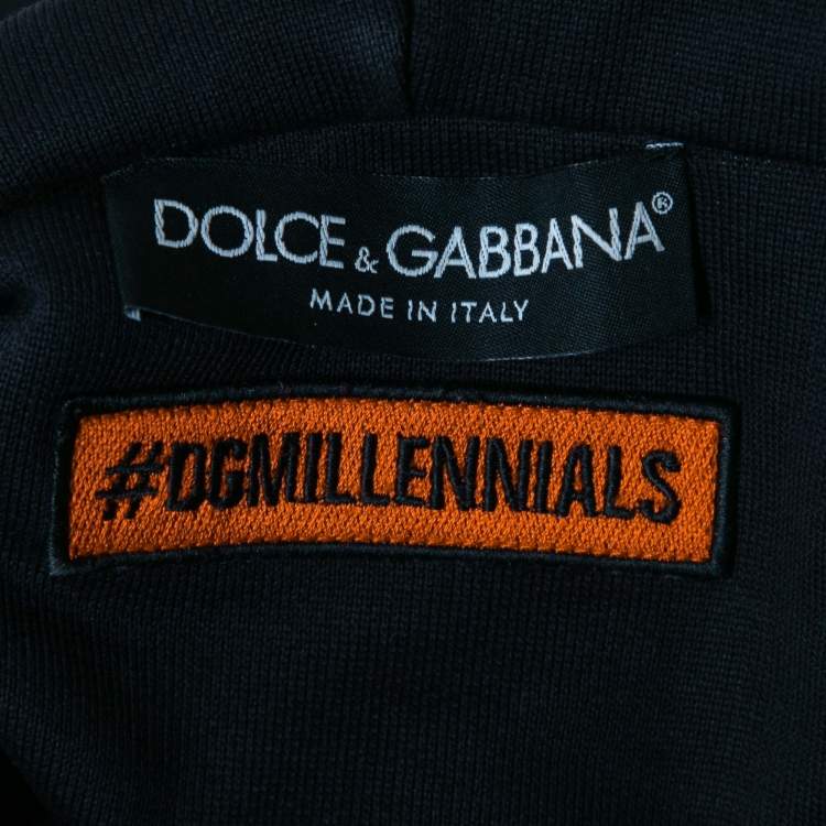 Pre Owned Dolce & Gabbana Black Logo Tape Print Cotton Hooded Sweatshirt S