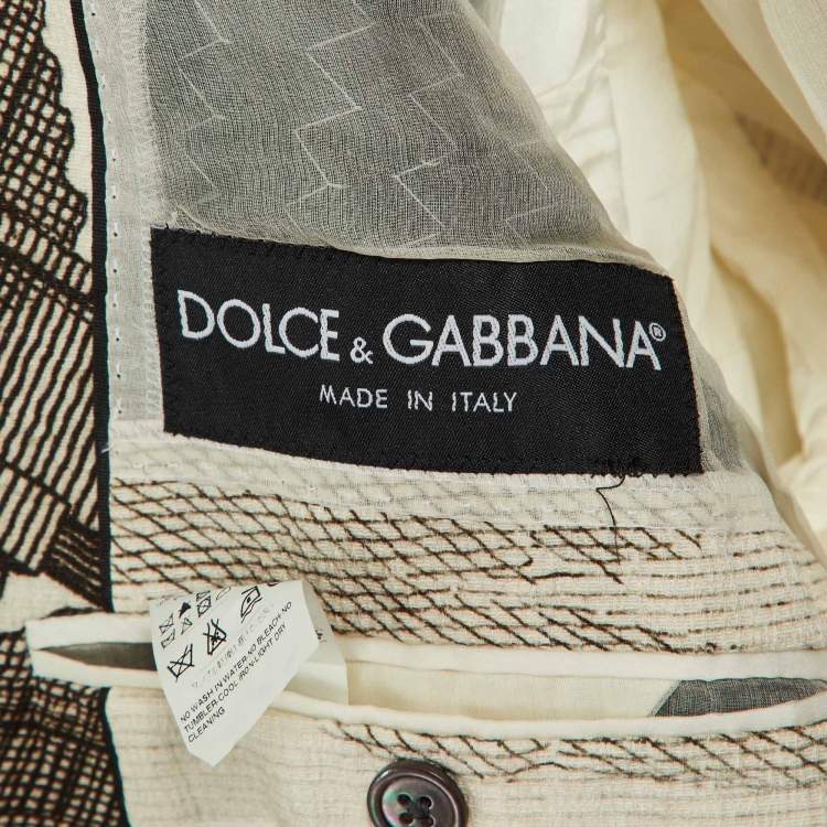 Pre Owned Dolce & Gabbana Cream Printed Cotton Button Front Blazer L