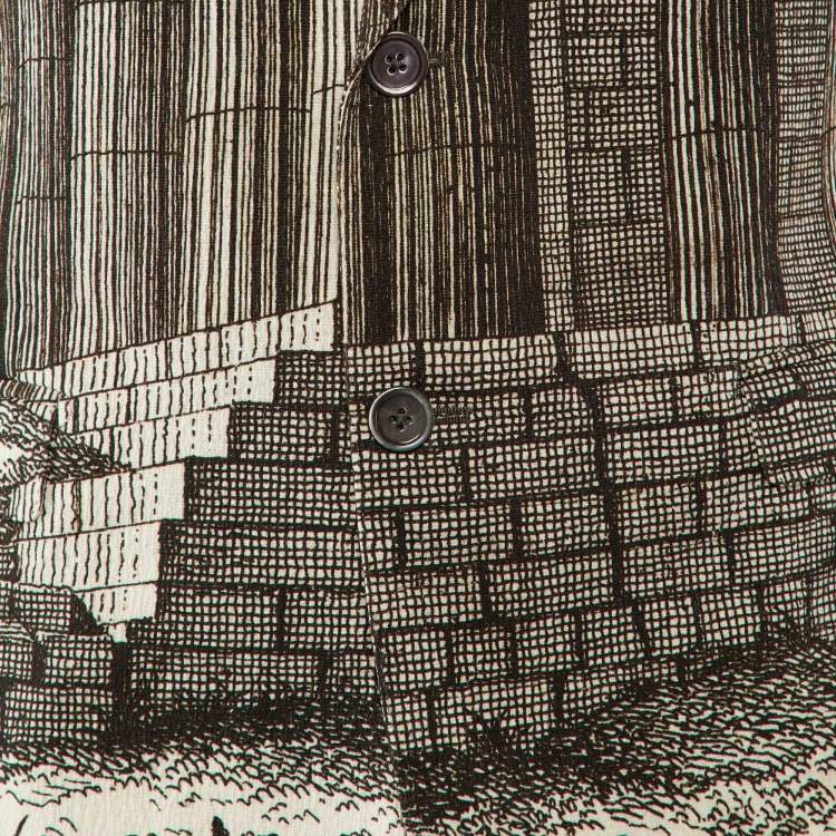 Pre Owned Dolce & Gabbana Cream Printed Cotton Button Front Blazer L