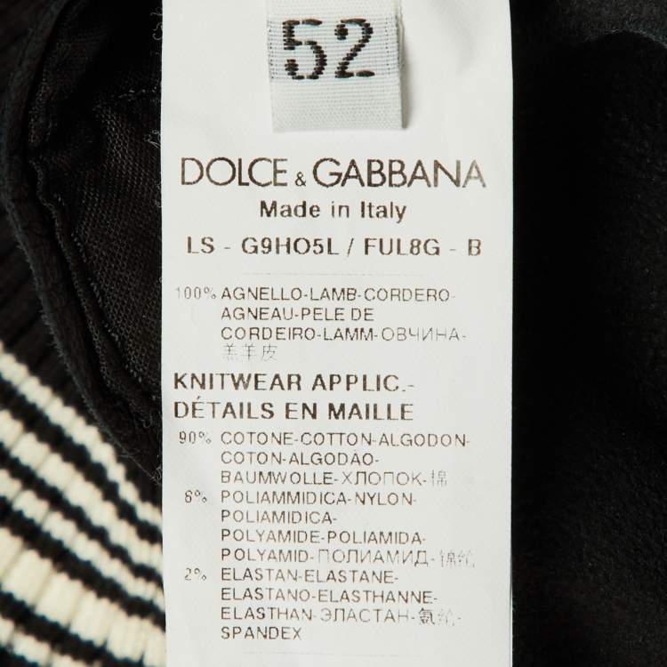 Pre Owned Dolce & Gabbana Black Leather Striped Knit Detail Bomber Jacket XL