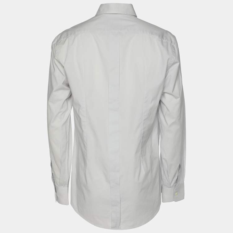 Pre Owned Dolce & Gabbana Light Grey Cotton Blend Button Front Shirt L