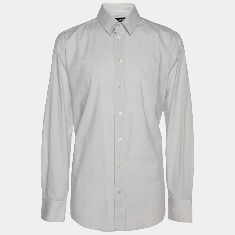 Pre Owned Dolce & Gabbana Light Grey Cotton Blend Button Front Shirt L