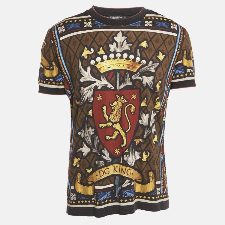 Pre Owned Dolce & Gabbana Black/Brown Crown Print Jersey T-Shirt XL
