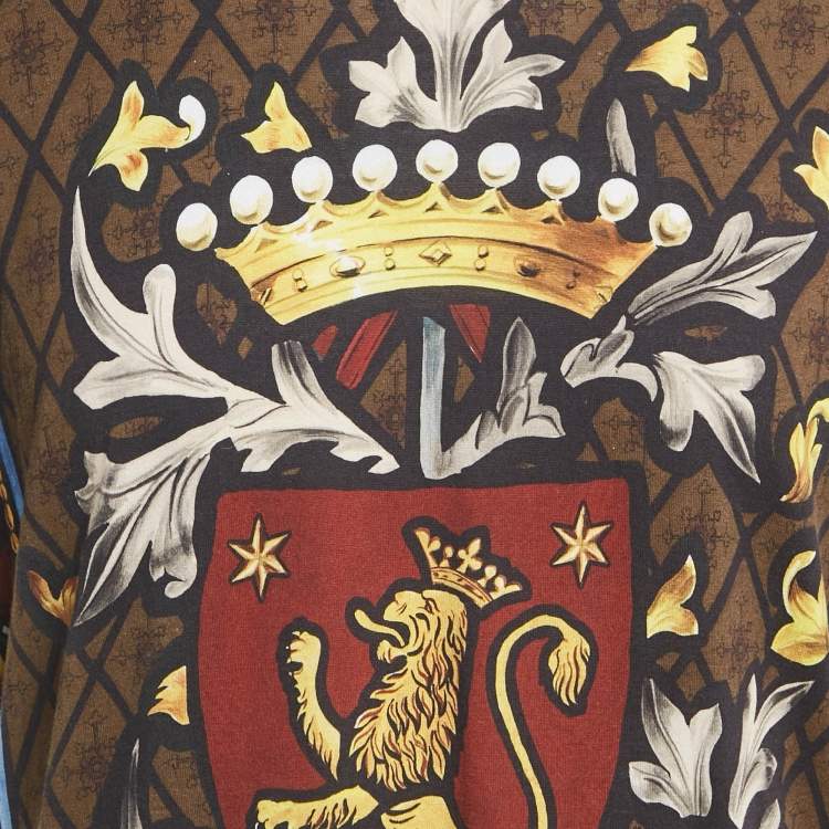 Pre Owned Dolce & Gabbana Black/Brown Crown Print Jersey T-Shirt XL