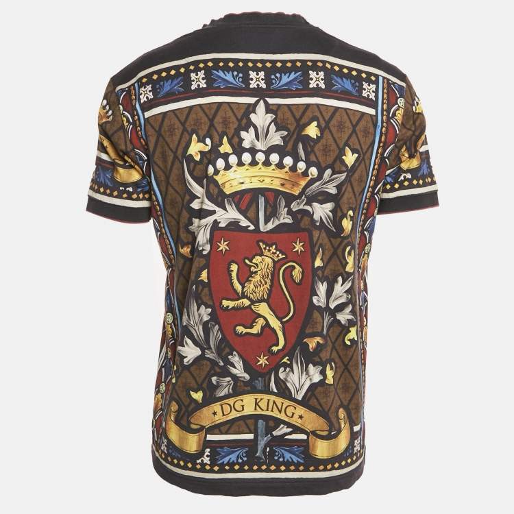 Pre Owned Dolce & Gabbana Black/Brown Crown Print Jersey T-Shirt XL