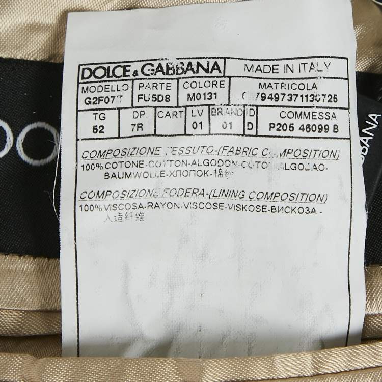 Pre Owned Dolce & Gabbana Beige Cotton Gabardine Blazer XL