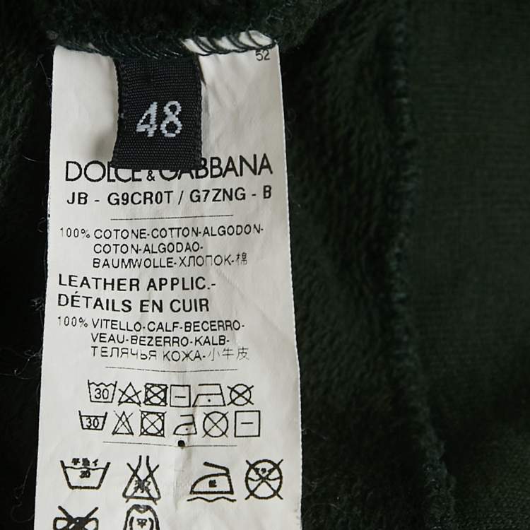 Pre Owned Dolce & Gabbana Green Flock Print Cotton Hooded Sweatshirt M