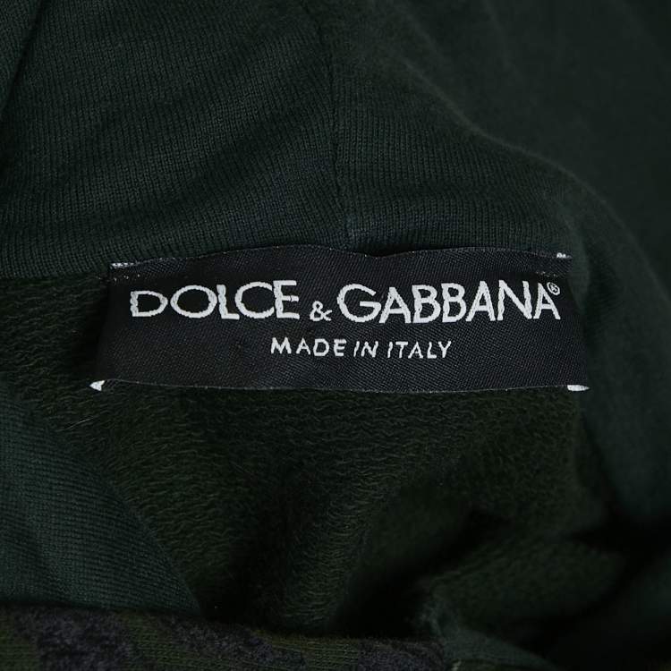 Pre Owned Dolce & Gabbana Green Flock Print Cotton Hooded Sweatshirt M