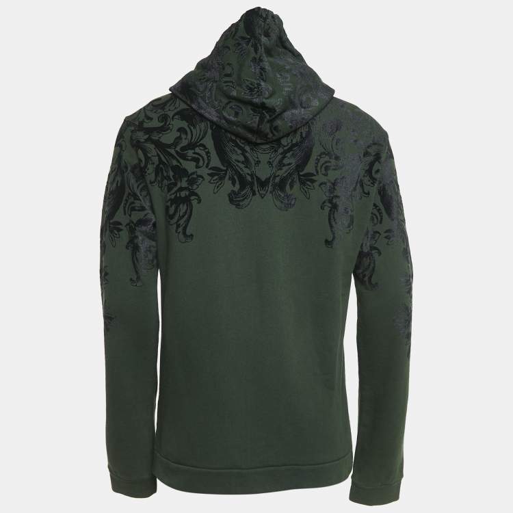 Pre Owned Dolce & Gabbana Green Flock Print Cotton Hooded Sweatshirt M